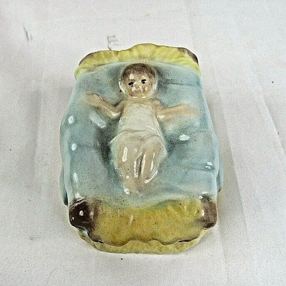 Vintage Christmas Nativity Set Hand Painted 8"  6 pc 1980s Ceramic - Picture 2 of 12